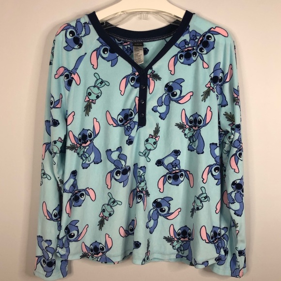 Disney Other - Disney Stitch Scrump Adult Sleepwear Top Shirt XL Blue Long Sleeve Soft